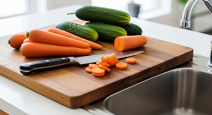 JPG 편집이미지 음식 채소 주방용품 오이 건강 요리 주방 당근 칼 재료손질 준비 조리대 손질 다듬기 편집실사 AI포토 AI콘텐츠 생활용품 모션 뿌리채소 CG 파일형식