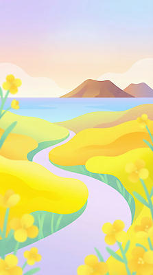 JPG 계절 꽃 길 바다 여행 백그라운드 일러스트 자연 하늘 날씨 산 풍경 초원 소풍 맑음 산책 원근감 유채 유채밭 자갈길 국내일러스트 AI일러스트 AI콘텐츠 식물 뷰포인트 밭 휴식 야외활동 생태계 파일형식