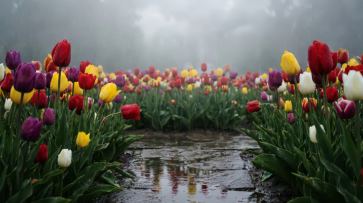 JPG 나무 식물 편집이미지 꽃 컬러 잎 꽃밭 자연 날씨 풍경 물 정원 봄 습기 튤립 튤립축제 편집실사 AI포토 AI콘텐츠 자연요소 계절 축제 CG 생태계 꽃축제 파일형식