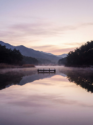 JPG 나무 편집이미지 호수 자연 하늘 산 풍경 물 강 반사 일출 고요 일몰 안개 보트 강가 조용 편집실사 AI포토 AI콘텐츠 자연요소 식물 배_교통 날씨 노을 CG 생태계 파일형식