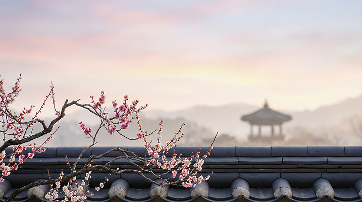JPG 편집이미지 전통 건축 꽃 백그라운드 봄꽃 자연 하늘 지붕 산 한국 기와 풍경 봄 도시 편집실사 AI포토 AI콘텐츠 식물 계절 아시아 CG 생태계 파일형식