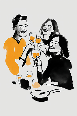 JPG 기념일 행복 얼굴 음료 음식 일러스트 관계 탁자 수채화 대화 웃음 세명 친구 파티 모임 만남 축하 틈 즐거움 건배 국내일러스트 감정 가구 컨셉 표정 말하기 사람 이벤트 신체부위 파일형식