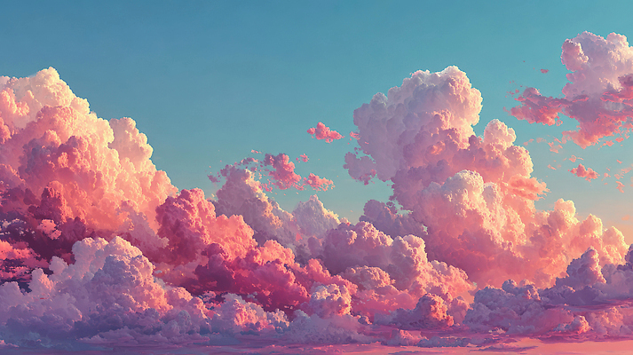 JPG 모양 구름 편집이미지 분홍색 컬러 자연 하늘 날씨 풍경 일상 파란색 햇빛 태양 대기 변화 오후 편집실사 AI컴퓨터그래픽 AI콘텐츠 자연요소 컨셉 라이프 빛 CG 생태계 파일형식