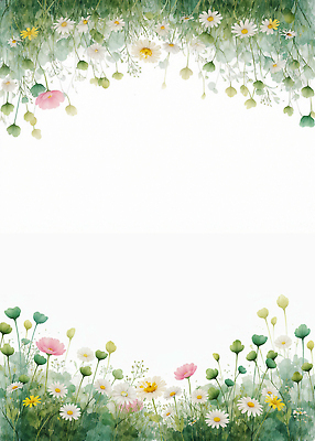 JPG 식물 디자인 계절 꽃 예술 컬러 백그라운드 잎 일러스트 자연 수채화 프레임 초원 초록색 여름 공간 그림 데이지 양귀비 생동감 국내일러스트 AI일러스트 AI콘텐츠 생태계 파일형식