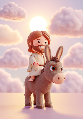 JPG 동물 편집이미지 캐릭터 종교 어린이 여행 하늘 풍경 태양 귀여움 기쁨 예수 당나귀 초상화 편집3D AI컴퓨터그래픽 AI콘텐츠 자연요소 감정 컨셉 사람 3D 말_동물 신_종교 그림 파일형식