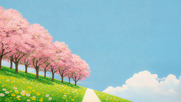 JPG 나무 꽃 길 일러스트 자연 하늘 풍경 일상 소풍 봄 산책 벚꽃 시원함 언덕 화단 화사함 꽃길 국내일러스트 AI일러스트 AI콘텐츠 식물 계절 컨셉 휴식 라이프 야외활동 생태계 파일형식