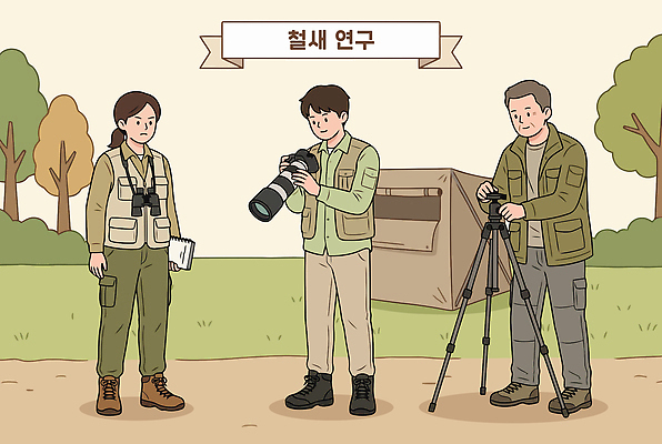 나무 과학 일러스트 자연 조류 협력 생물 실험 사람 카메라 환경 촬영 자료 관찰 기록 메모지 작업 철새 삼각대 국내일러스트 AI파일 식물 동물 모션 전자제품 사무용품 생태계 파일형식 벡터