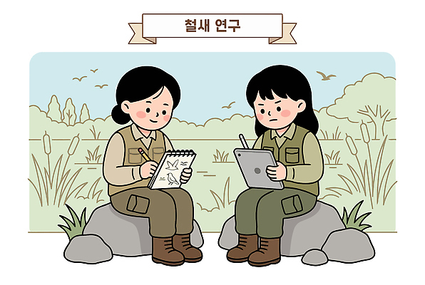 나무 동물 일러스트 자연 조류 협력 실험 야외 태블릿 환경 공책 관찰 기록 연구원 동료 생물학 철새 국내일러스트 AI파일 식물 직업 교육 관계 모션 문구용품 전자제품 스마트기기 생태계 파일형식 벡터