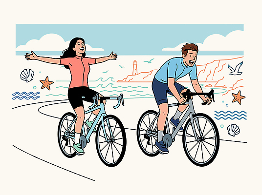 바다 섬 일러스트 모션 자연 사람 풍경 해변 여름 레포츠 친구 운동 자전거 수중동물 기쁨 즐거움 외출 라이딩 페달 국내일러스트 AI파일 동물 계절 감정 관계 레저 건강 바이크 생태계 파일형식 벡터