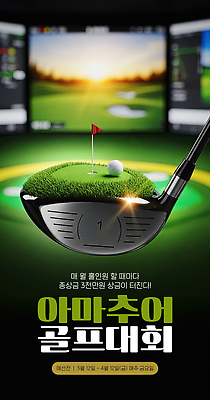 PSD 편집이미지 스포츠 골프 공 이벤트 스크린 경쟁 홀 클럽 대회 상금 아마추어 채팅 가상 이미지편집 컨셉 구기 공간 파일형식