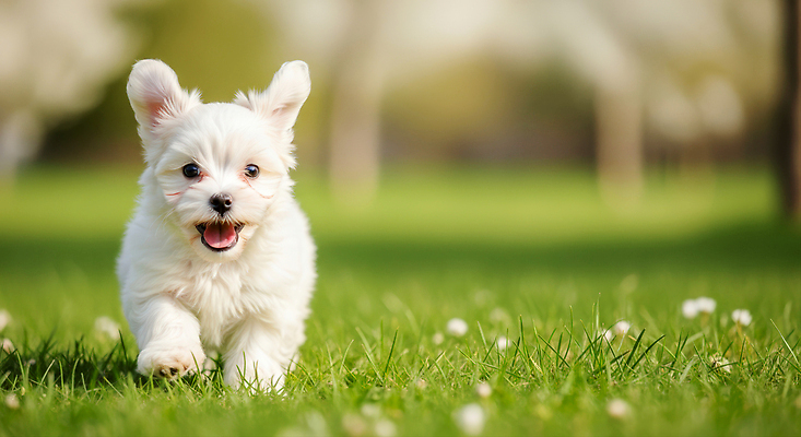 JPG 편집이미지 꽃 행복 모션 자연 잔디 반려동물 달리기 사진촬영 산책 흰색 강아지 놀기 편집실사 AI포토 AI콘텐츠 식물 동물 감정 컬러 휴식 촬영 개 CG 생태계 파일형식