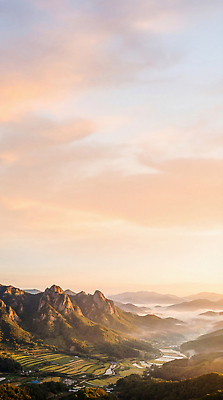 JPG 편집이미지 컬러 자연 하늘 아침 바람 산 풍경 초원 햇빛 일출 안개 땅 편집실사 AI포토 AI콘텐츠 주간 자연요소 날씨 태양 노을 CG 생태계 파일형식