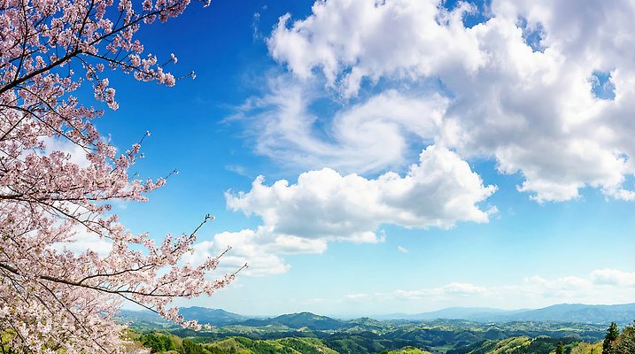 JPG 나무 편집이미지 꽃 자연 하늘 산 풍경 파란색 봄 산책 벚꽃 언덕 멀리 주민 편집실사 AI컴퓨터그래픽 AI콘텐츠 식물 계절 컬러 휴식 CG 생태계 파일형식