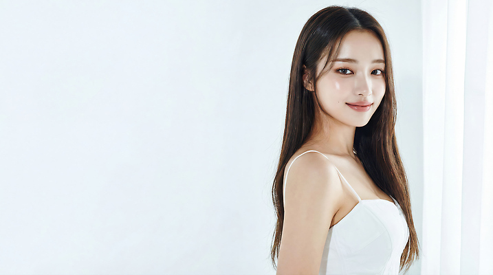 JPG 모델 편집이미지 긴머리 여자 패션 포즈 스튜디오 미소 사람 화장 뷰티 촬영 미인 흰배경 의료성형뷰티 스타일 편집실사 AI인물포토 AI콘텐츠 헤어스타일 백그라운드 표정 흰색 CG 파일형식 AI포토