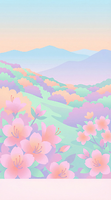 JPG 식물 계절 꽃 컬러 일러스트 자연 하늘 산 풍경 초록색 햇빛 환경 정원 봄 언덕 장면 뷰티풀 국내일러스트 AI일러스트 AI콘텐츠 태양 생태계 파일형식