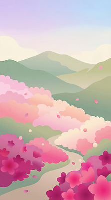 JPG 꽃잎 꽃 길 컬러 꽃밭 일러스트 자연 하늘 날리기 바람 산 풍경 사람없음 일상 봄 뷰티풀 국내일러스트 AI일러스트 AI콘텐츠 자연요소 식물 계절 모션 날씨 라이프 생태계 파일형식