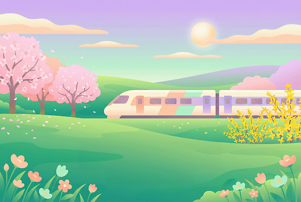 JPG 나무 꽃 컬러 여행 꽃밭 일러스트 봄꽃 자연 대중교통 풍경 초록색 태양 일출 봄 기찻길 기차 언덕 동산 기차역 풍경화 국내일러스트 자연요소 식물 계절 육상교통 교통수단 노을 역 그림 생태계 파일형식