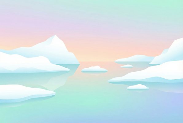 JPG 호수 바다 컬러 조각 일러스트 자연 하늘 풍경 물 빛 반사 얼음 수면 차가움 저녁 수증기 오브젝트 오로라 뷰티풀 평면 국내일러스트 AI일러스트 AI콘텐츠 자연요소 자연현상 야간 생태계 파일형식