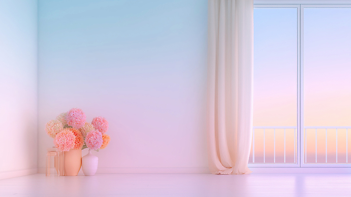 JPG 편집이미지 꽃 화초 벽 컬러 창문 하늘 조명 장식 인테리어 일몰 공간 방 분위기 저녁 파스텔 파스텔톤 이미지편집 AI컴퓨터그래픽 AI콘텐츠 식물 디자인 컨셉 학용품 노을 야간 파일형식