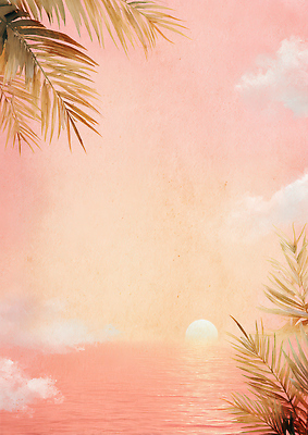 JPG 바다 분홍색 컬러 일러스트 자연 하늘 풍경 물 야자수 햇빛 태양 노을 주황색 일몰 저녁 수평선 트로피컬아트 국내일러스트 AI일러스트 AI콘텐츠 자연요소 나무 빛 밤 야간 그림 생태계 파일형식