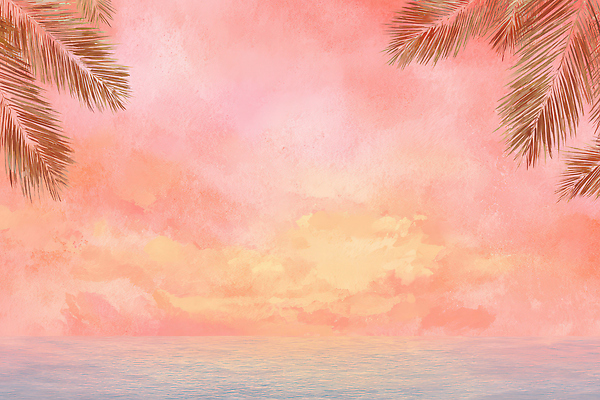JPG 바다 분홍색 일러스트 자연 하늘 풍경 해변 여름 야자수 노을 주황색 일몰 저녁 수평선 트로피컬아트 국내일러스트 AI일러스트 AI콘텐츠 자연요소 나무 계절 컬러 밤 야간 그림 생태계 파일형식