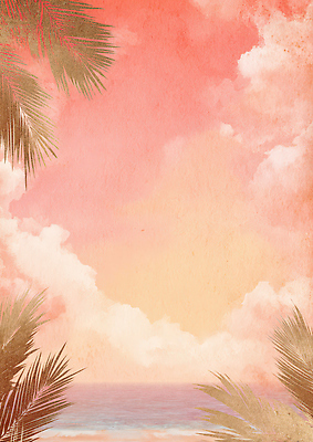 JPG 나무 바다 컬러 여행 일러스트 자연 하늘 따뜻함 풍경 해변 여름 야자수 일몰 저녁 풍경화 트로피컬아트 국내일러스트 AI일러스트 AI콘텐츠 식물 계절 노을 야간 그림 생태계 파일형식