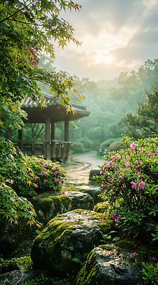 JPG 나무 식물 편집이미지 꽃 줄기 자연 아침 산 풍경 햇빛 일출 정원 산책 연못 봄비 휴식처 편집실사 AI컴퓨터그래픽 AI콘텐츠 주간 휴식 태양 노을 봄 비_날씨 CG 생태계 파일형식