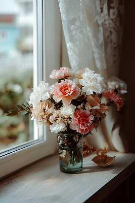 JPG 식물 편집이미지 꽃 컬러 꽃다발 탁자 실내 일상 장식 정원 꽃병 봄 창가 조화 뷰티풀 편집실사 AI포토 AI콘텐츠 계절 가구 창문 내부 라이프 CG 파일형식