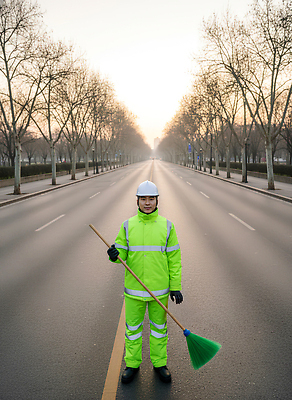 JPG 나무 편집이미지 도로 줄 아침 거리 사람 풍경 빛 햇빛 황혼 안전모 청소도구 청소 직원 환경미화원 의료성형뷰티 편집실사 AI인물포토 AI콘텐츠 주간 식물 직업 길 교통시설 태양 일몰 도구 헬멧 안전장비 CG 파일형식 AI포토