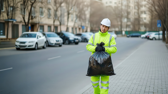 JPG 편집이미지 도로 자동차 봉투 거리 아파트 안전 환경 장비 도시 작업 쓰레기 청소 작업자 환경미화원 의료성형뷰티 편집실사 AI인물포토 AI콘텐츠 직업 길 육상교통 교통시설 주택 CG 파일형식 AI포토