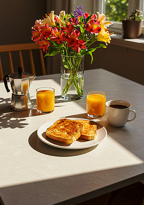 JPG 편집이미지 꽃 커피 음료 음식 탁자 아침 주택 주방 꽃병 식사 주스 아침식사 브런치 토스트 편집실사 AI포토 AI콘텐츠 주간 식물 빵 가구 건물 CG 파일형식
