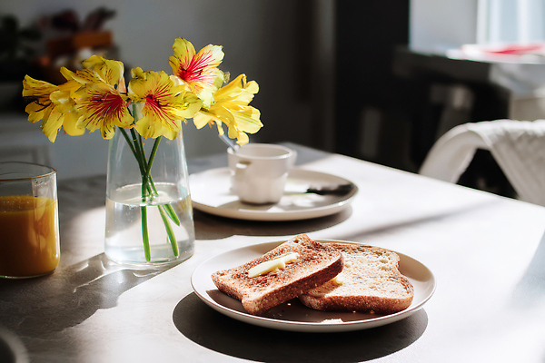 주간 자연요소 식물 식기 꽃 음료 음식 과일 탁자 라이프 태양 식사 주스 CG 파일형식 AI콘텐츠 식탁 아침 빵 꽃병 잔 물 커피 빛 햇빛 아침식사 과일주스 일상 편집실사 편집이미지 JPG 브런치 AI포토