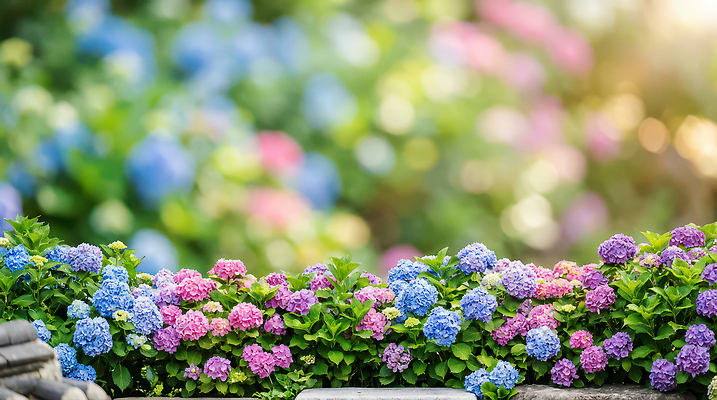JPG 식물 편집이미지 꽃 컬러 꽃밭 자연 풍경 초록색 여름 햇빛 정원 원예 화사함 수국 정원가꾸기 뷰티풀 편집실사 AI컴퓨터그래픽 AI콘텐츠 계절 컨셉 취미 태양 CG 생태계 파일형식