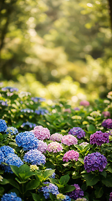 JPG 식물 편집이미지 꽃 컬러 잎 꽃밭 자연 풍경 초록색 햇빛 정원 소리 성장 수국 뷰티풀 오후 편집실사 AI컴퓨터그래픽 AI콘텐츠 태양 CG 생태계 파일형식