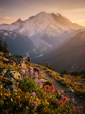 JPG 편집이미지 꽃 길 자연 산 풍경 야외 태양 맑음 하이킹 주위 편집실사 AI포토 AI콘텐츠 자연요소 식물 레저 날씨 CG 생태계 파일형식