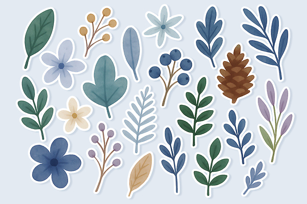 도형 식물 계절 컬러 컬러풀 생태계 파일형식 꽃 스티커 디자인 파란색 초록색 자연 모양 크기 장식 원형 알록달록 여름 봄 그래픽 그림 예술 국내일러스트 일러스트 PSD
