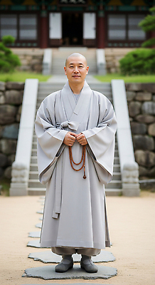 JPG 나무 편집이미지 전통 옷 종교 한옥 한국 앞모습 계단 정원 부처님오신날 돌_바위 사찰 승려 조용 수행 의료성형뷰티 편집실사 AI인물포토 AI콘텐츠 식물 한국전통 기념일 아시아 뷰포인트 고건축 종교건축 성직자 CG 파일형식 AI포토