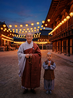 JPG 편집이미지 전통 종교 문화 한국 사람 풍경 평화 부처님오신날 기도 등불 사찰 승려 동자승 의료성형뷰티 편집실사 AI인물포토 AI콘텐츠 기념일 아시아 컨셉 종교건축 조명 성직자 CG 파일형식 AI포토