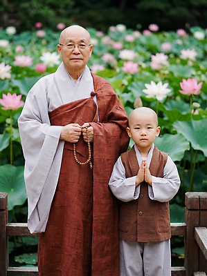 JPG 편집이미지 전통 꽃 어린이 불교 자연 한옥 연꽃 평화 정원 부처님오신날 기도 전통의상 승려 명상 동자승 손모으기 뷰티풀 의료성형뷰티 편집실사 AI인물포토 AI콘텐츠 식물 한국전통 기념일 종교 컨셉 고건축 사람 손짓 성직자 CG 생태계 파일형식 AI포토