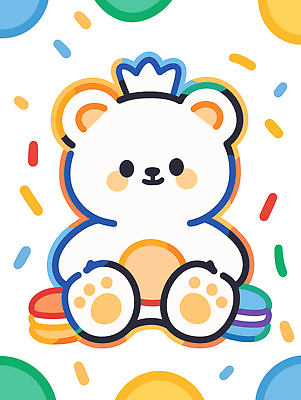 캐릭터 디자인 행복 어린이 컬러 백그라운드 패턴 일러스트 왕관 앉기 장식 귀여움 곰인형 점 원형 즐거움 그림 아기곰 국내일러스트 AI파일 도형 감정 새끼 인형 컨셉 무늬 곰 모션 사람 파일형식 벡터