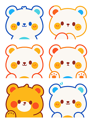 동물 캐릭터 디자인 컬러 백그라운드 일러스트 곰 표정 그래픽 귀여움 그림 아기곰 디지털아트 국내일러스트 AI파일 새끼 컨셉 포유류 파일형식 벡터
