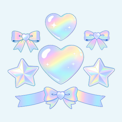 모양 PSD 디자인 별 리본 컬러 스티커 패턴 일러스트 그래픽 장식 반짝임 하트 크기 배열 파스텔 가벼움 꾸미기 소프트 홀로그램 국내일러스트 자연요소 무늬 모션 학용품 무게 파일형식