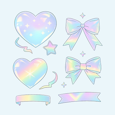 PSD 디자인 리본 예술 컬러 스티커 패턴 일러스트 포장 이벤트 그래픽 장식 반짝임 장난감 파티 하트 오브젝트 그림 테마 홀로그램 스타일 국내일러스트 모양 무늬 모션 파일형식