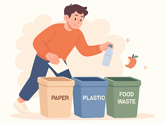 교육 남자 종이 일러스트 모션 관리 생활 자연보호 재활용 쓰레기 플라스틱 청소 정리 자원 분리배출 실천 팁 격리 제로웨이스트 국내일러스트 AI파일 컨셉 자연 재질 사람 그린캠페인 보호 사회이슈 친환경 파일형식 벡터