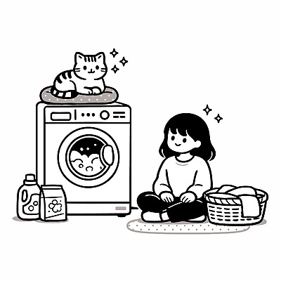 옷 행복 일러스트 가정 가족 모션 주택 표정 소녀 일상 친구 반려동물 바구니 고양이 공간 기다림 빨래 세제 세탁기 빨랫감 자취 국내일러스트 AI파일 동물 여자 감정 어린이 가사 포유류 관계 건물 라이프 가전제품 파일형식 벡터