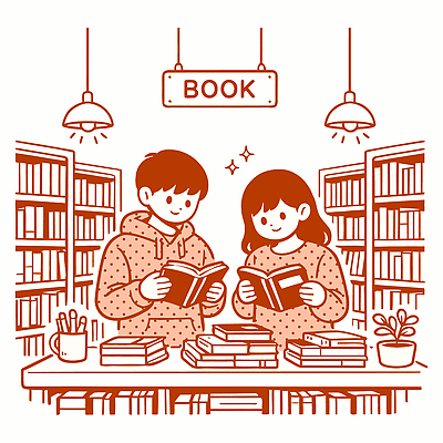 학생 교육 일러스트 탁자 책장 실험 이야기 취미 일상 책 친구 학습 독서 모임 교양 정보 도서관 즐거움 관심 자취 상호작용 국내일러스트 AI파일 감정 가구 관계 라이프 파일형식 벡터
