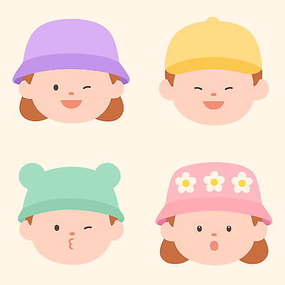 캐릭터 헤어스타일 디자인 감정 얼굴 어린이 컬러 일러스트 장난 표정 웃음 귀여움 기쁨 표현 즐거움 심플 국내일러스트 AI파일 컨셉 사람 신체부위 파일형식 벡터