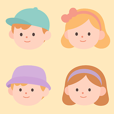캐릭터 디자인 패션 어린이 컬러 백그라운드 일러스트 놀이 웃음 표현 아기 머리띠 즐거움 그림 스타일 국내일러스트 AI파일 감정 장신구 표정 사람 파일형식 벡터