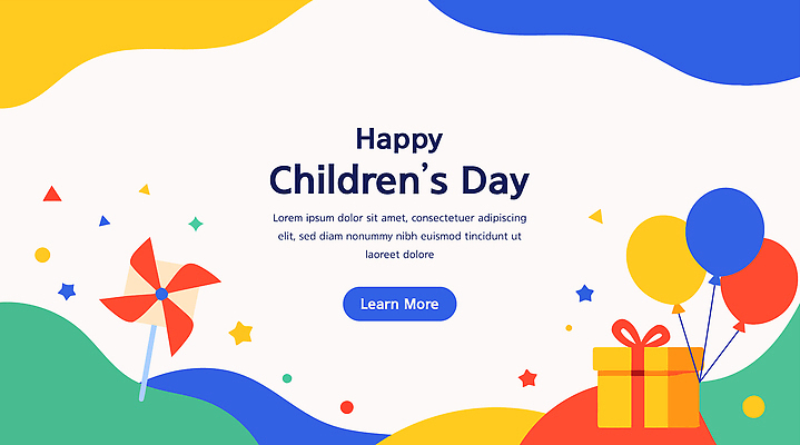 템플릿 디자인 배너템플릿 기념일 어린이 컬러 백그라운드 선물 이벤트 장식 파티 축제 풍차 축하 어린이날 풍선 AI파일 배너 컨셉 사람 파일형식 벡터