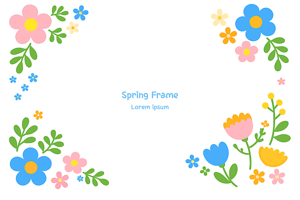 식물 디자인 꽃 분홍색 컬러 백그라운드 잎 일러스트 텍스트 자연 프레임 그래픽 장식 파란색 노란색 봄 화사함 카피스페이스 국내일러스트 AI파일 계절 컨셉 공백 생태계 파일형식 벡터